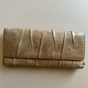 Vintage HOBO International Distressed Rouched Leather Smokey Brown Wallet